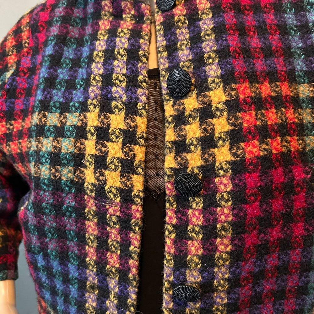 Doncaster Multicolor Plaid Cropped Jacket Blazer Wool Blend Size 4 - Picture 5 of 7